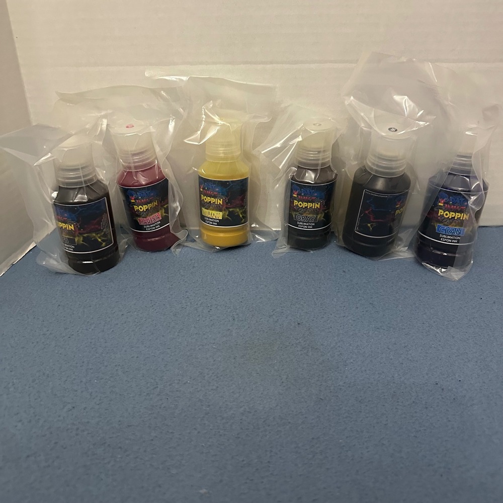 Dat Inkz Poppin Sublimation Ink for Epson Printers 6 Bottle Set CMYK Gray PB